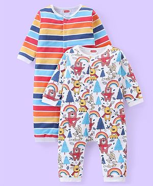 Babyhug 100% Cotton Full Sleeves Rompers Christmas Theme Pack of 2 - Multicolour