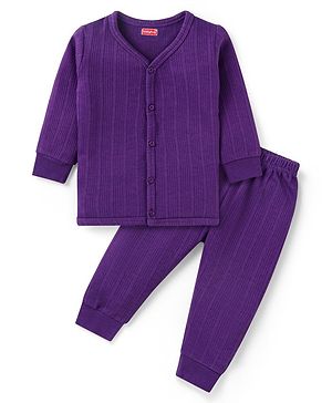 Babyhug Front Open Full Sleeve Vest and Legging Solid Color Thermal Wear  Combo Set -Purple