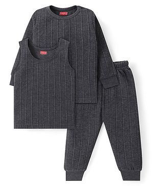 Babyhug Solid Full Sleeves Thermal Vests & Pant Set - Dark Grey