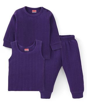 Babyhug  Full Sleeves Pullover Thermal Vest & Pant Solid Colour - Purple