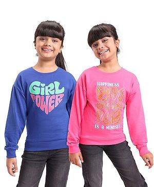 Honeyhap Premium 100% Cotton Knit Full Sleeves Sweatshirts With Text Design - Pink & Blue