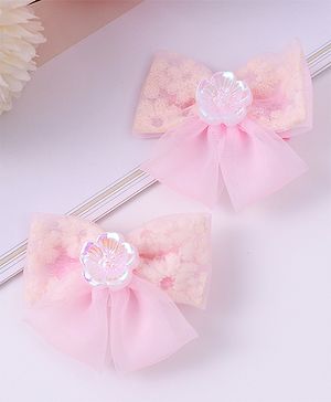 Pine Kids Bow & Butterfly Clips With Floral Applique Pack Of 2 - Pink