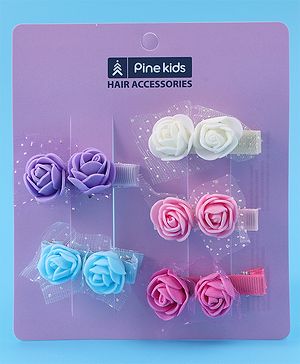 Pine Kids Free Size Hair Pins & Clips with Floral Applique Pack of 5- Mulitcolor