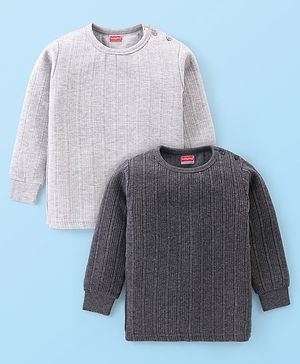 Babyhug Full Sleeve  Solid Color Pull Over Thermal Vest Pack of 2 - Light & Dark Grey