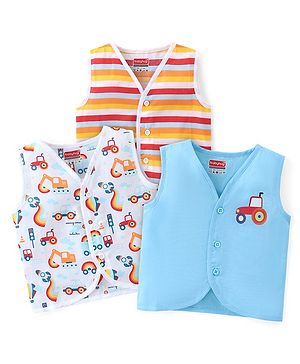 Babyhug 100% Cotton Woven Sleeveless Stripes & Printed Jhablas Pack Of 3 - Multicolor