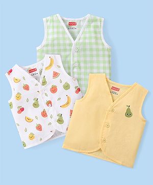 Babyhug 100% Cotton Woven Sleeveless Checkered & Printed Front Open Jhablas Pack Of 3 - Multicolor