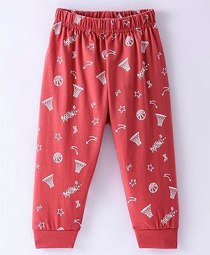 Ollypop Sinker Full Length Lounge Pant with Basketball Print - Red