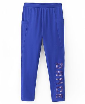 Pine Kids Knit Cotton Elastane Ankle Length Stretch Leggings with Text Print - Blue