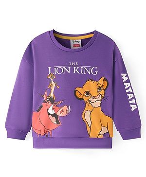 Babyhug Disney Cotton Knit Full Sleeves Sweatshirt With Lion King Graphics -Purple