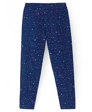 Pine Kids Knit Cotton Elastane Ankle Length Stretchable Leggings with Colour Splash Print - Navy Blue
