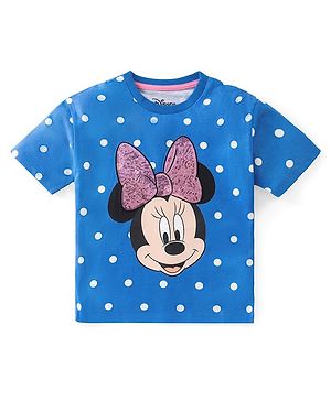 Babyhug Disney Single Jersey Half Sleeves T-Shirt With Front & Back Minnie Mouse Graphic and Sequin Detailing - Blue