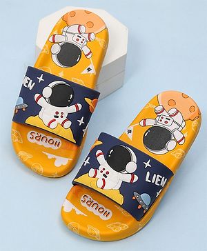 Yellow Bee Space Theme Astronaut Detailed Flip Flops - Navy Blue & Yellow