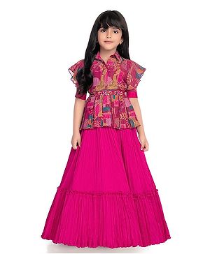 Betty By Tiny Kingdom Half Sleeves Beads Work Embellished Gown - Pink