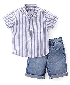 Babyhug Cotton Woven Half Sleeves Striped Shirt & Denim Shorts Set - Multicolor
