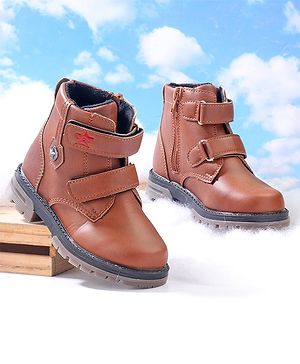 Cute Walk by Babyhug Solid Winter Boots With Velcro Closure- Tan