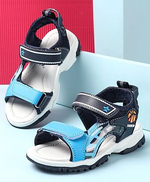 Cute Walk by Babyhug Sandals with Velcro Closure & Basket Ball Applique - Blue