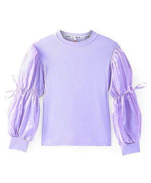 Kookie Kids Full Sleeves Peasant Sleeves Solid Colour Top With Bow Applique - Lilac