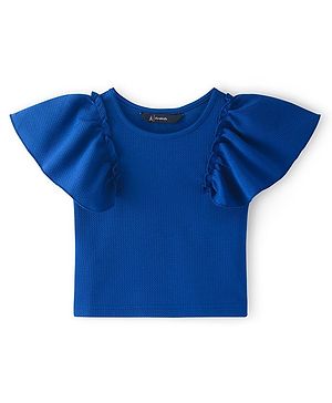 Pine Kids Cotton Flutter Sleeves Solid Top - Blue