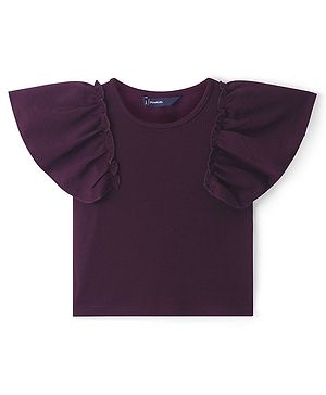 Pine Kids Cotton Knit Frill Sleeves  Solid Frock - Wine