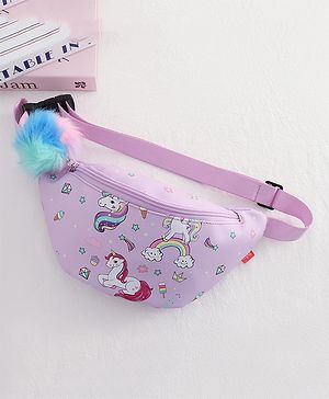 Babyhug Unicorn Print Multipurpose Chest Bag with Adjustable Straps Purple - Height 14 cm