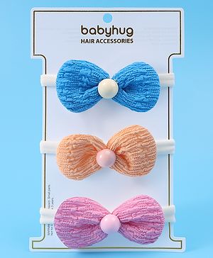 Babyhug Headbands with Bow Applique Pack of 3 Free Size - Blue Pink & Orange