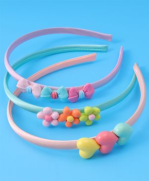 Babyhug Bow Flower & Heart Motifs Hair Bands Set of 3 - Peach Green and Pink