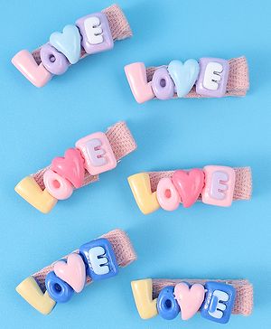 Babyhug Hair Pins And Clips with Love Applique Pack of 6 Free Size - Multicolor