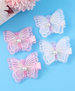 Pine Kids Bow & Butterfly Clips Pearl & Embroidered Detailing Pack of 4 - Multicolor