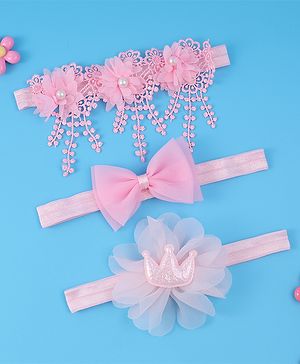 Babyhug Headbands With Bow & Floral Applique Pack Of 3 - Pink