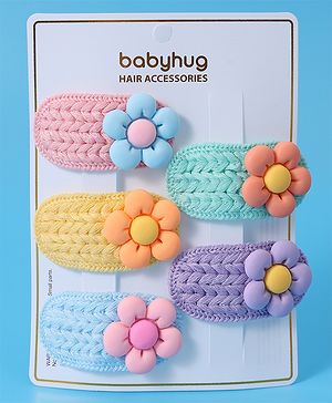 Babyhug Hair Pins And Snap Clips With Floral Applique Pack of 5 - Multicolour