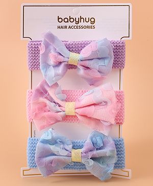 Babyhug Free Size Headbands With Bow Applique Pack of 3 - Pink Purple & Blue