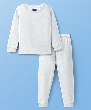 Pine Kids Full Sleeves Thermal Wear Solid Colour T-Shirt & Pant Set - Light Grey