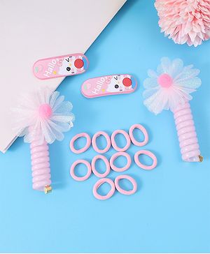 Babyhug Hair Accessories Combo Set with Floral Applique Pack of 14 Free Size - Pink