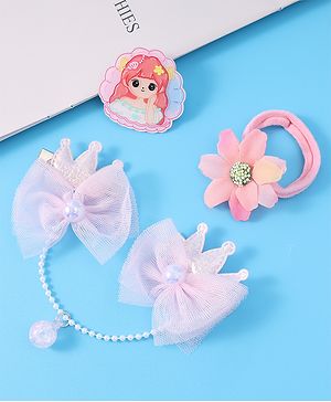 Babyhug Floral & Bow Applique  Hair Accessories Combo Sets  Free Size - Pink