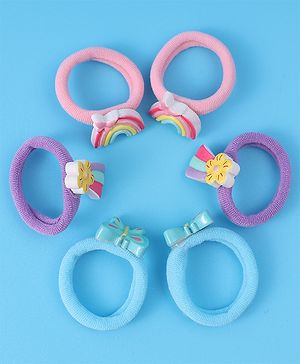 Babyhug Free Size Rubber Bands Sets with Floral  Butterfly & Rainbow Applique Pack of 6 - Multicolor