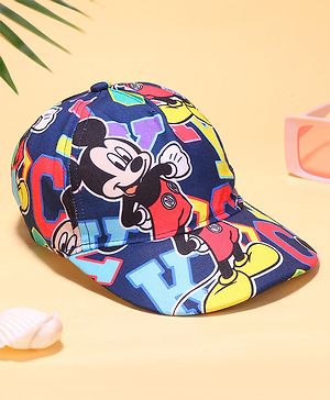 Babyhug Disney Cotton Knit Mickey Mouse Printed Summer Cap - Navy Blue