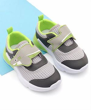 Cute Walk by Babyhug Sneaker with Velcro Closure & Shark Applique - Light Grey