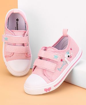 Cute Walk by Babyhug Casual Shoes With Velcro Closure and Swan Embroidery - Pink