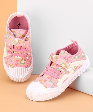 Cute Walk by Babyhug Slip On Casual Shoes with Velcro Closure & Unicorn Print - Pink