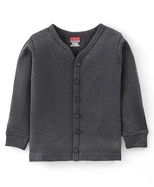 Babyhug Full Sleeves Front Open Solid Thermal Vest - Dark Grey