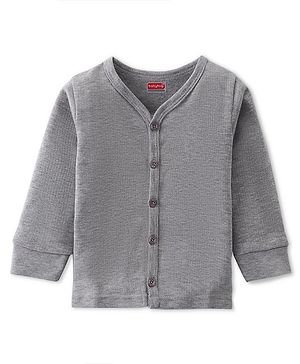 Babyhug Cotton Full Sleeves Front Open Thermal Vest Solid Colour - Grey