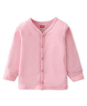 Babyhug Cotton Full Sleeves Front Open Thermal Vest Solid Colour - Pink