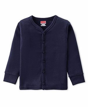 Babyhug Front Open Full Sleeves Solid Thermal Vest - Navy Blue