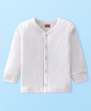 Babyhug Front Open Full Sleeves Solid Thermal Vest - Off White