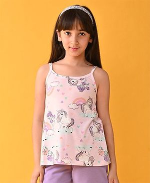 Anthrilo Sleeveless Unicorn Printed Strappy Top - Pink