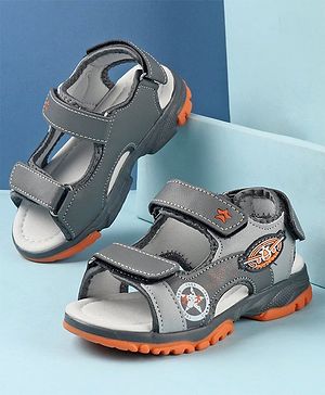 Cute Walk by Babyhug Double Velcro Closure Star Printed Sandals - Grey