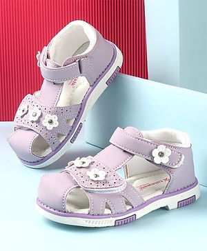 Cute Walk by Babyhug Slip On Sandals with Floral Appliques & Velcro Closure - Purple