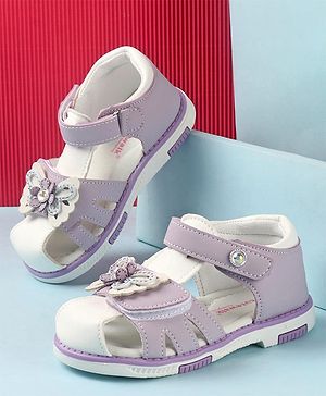 Cute Walk by Babyhug Slip On Sandals with Butterfly Applique & Velcro Closure - Purple