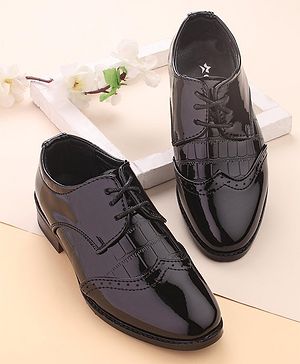 Cute Walk by Babyhug Lace Up Shinny Formal & Party Wear Shoes - Black