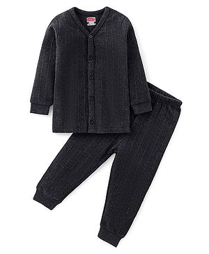 Babyhug Front Open Full Sleeve Solid Colour Thermal Vest & Leggings  Set - Grey